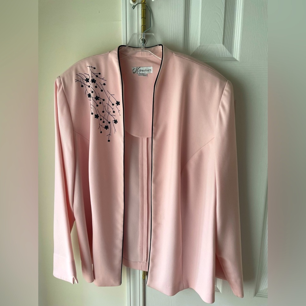 Pink Women's Jacket with Black Embroidered Flowers by Dress Barn